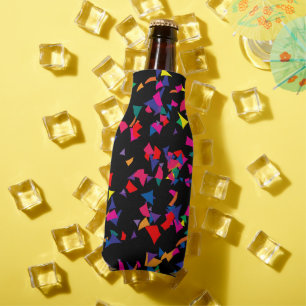 Colourful Falling Confetti Rainbow Pattern on Blac Bottle Cooler