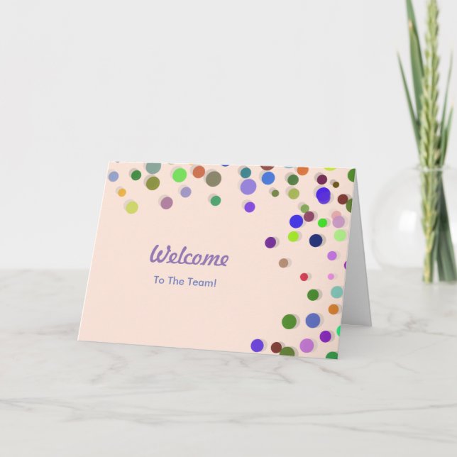 Colourful Falling Sparkles Polka Dots Welcome Card (Front)