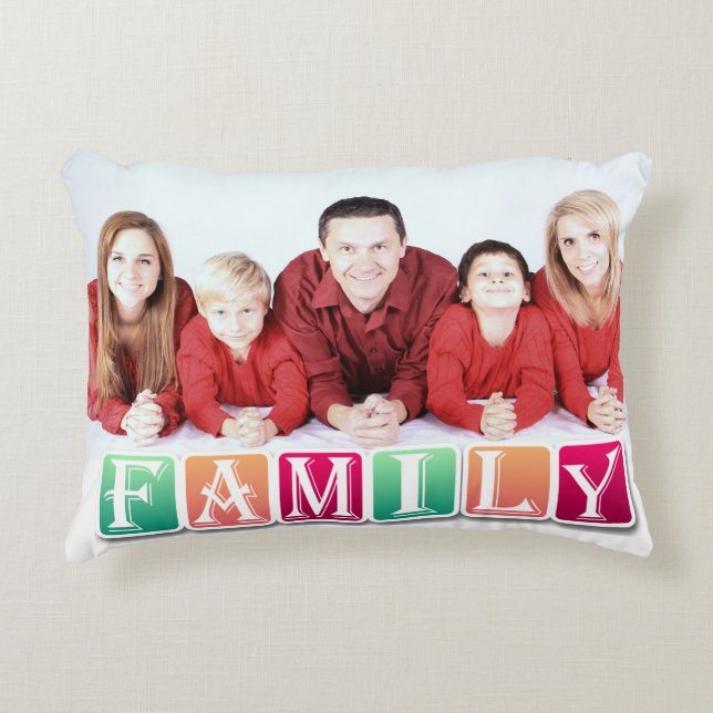 Colourful Family Blocks Custom Family Portrait Accent Pillow (Front)