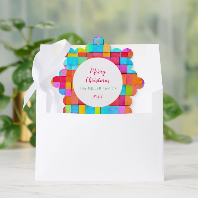 Colourful Family Merry Christmas Ornament  Card (Envelope)