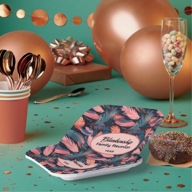 Colourful Family Reunion Feather Background Paper  Paper Plate (Multi)