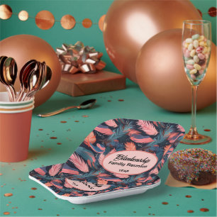 Colourful Family Reunion Feather Background Paper Plate