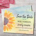 Colourful Family Reunion Save The Date Announcement Postcard<br><div class="desc">Ask your family to save the date for their Family Reunion with this colourful floral save the date card. It features a watercolor sunflower and background. Easily customizable with your name and details. Because we create our artwork you won't find this exact image from other designers. Original Watercolor © Michele...</div>