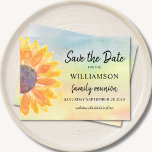 Colourful Family Reunion Save The Date Announcement Postcard<br><div class="desc">Ask your family to save the date for their Family Reunion with this colourful floral save the date card. It features a watercolor sunflower and background. Easily customizable with your name and details. Because we create our artwork you won't find this exact image from other designers. Original Watercolor © Michele...</div>