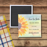Colourful Family Reunion Sunflower Save The Date Magnet<br><div class="desc">Ask your family to save the date for their Family Reunion with this colourful sunflower save the date magnet.
It fees decorated with a watercolor sunflower and background.
Easily customizable.
Because we create our artwork you won't find this exact image from other designers.
Original Watercolor © Michele Davies.</div>