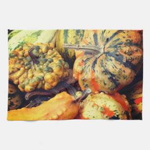 Colourful Fancy Gourds Close Up  Kitchen Towel