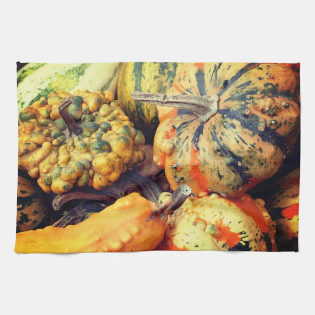 Colourful Fancy Gourds Close Up  Kitchen Towel (Horizontal)