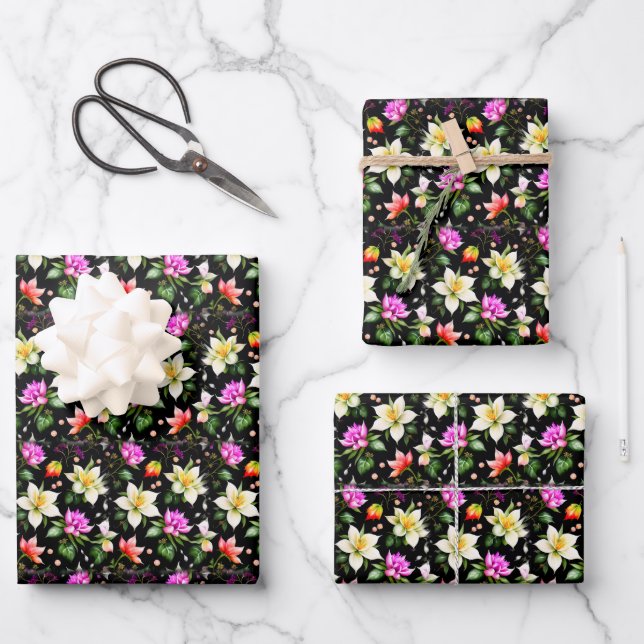 Colourful Fantastic Flowers Wrapping Paper Sheet (Front)