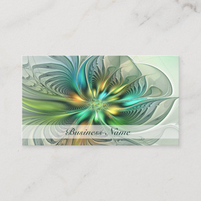Colourful Fantasy Abstract Flower Fractal Art Business Card (Front)