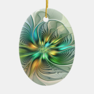 Colourful Fantasy Abstract Flower Fractal Art Ceramic Ornament