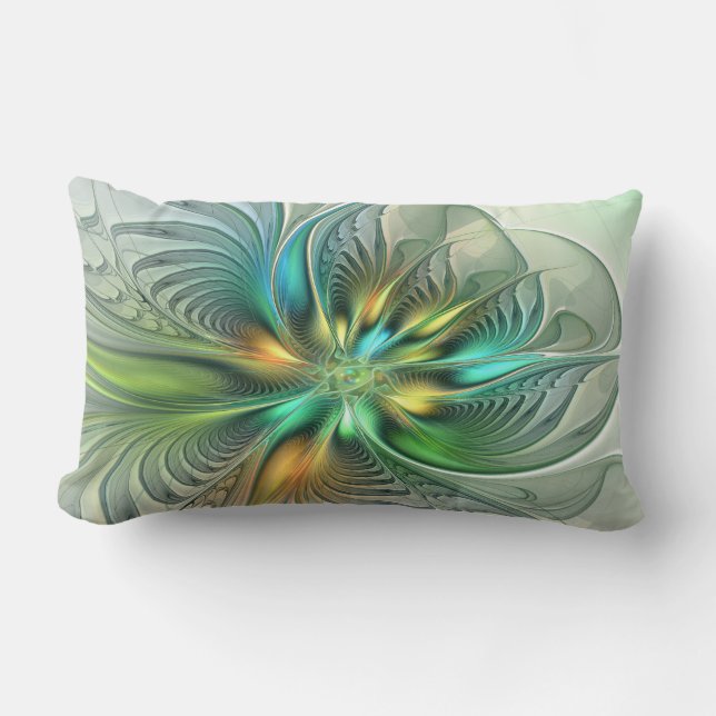 Colourful Fantasy Abstract Flower Fractal Art Lumbar Pillow (Front)