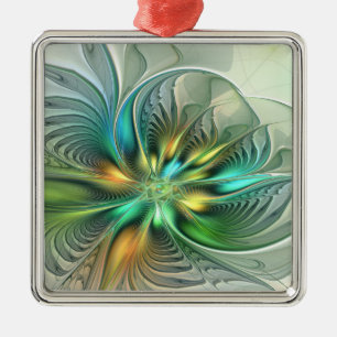 Colourful Fantasy Abstract Flower Fractal Art Metal Ornament