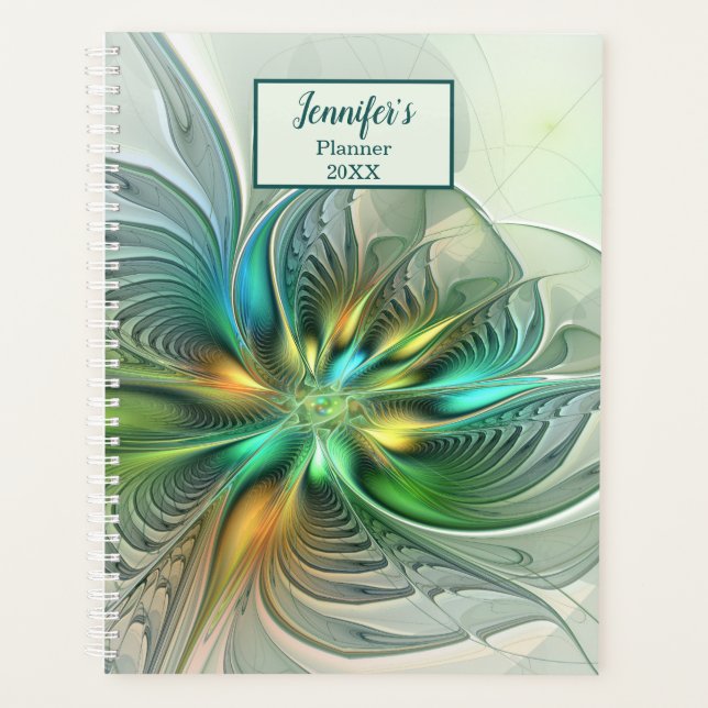 Colourful Fantasy Abstract Flower Fractal Art Name Planner (Front)