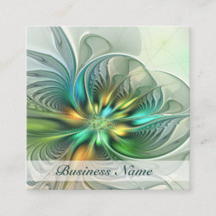 Colourful Fantasy Abstract Flower Fractal Art Square Business Card