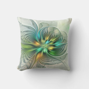 Colourful Fantasy Abstract Flower Fractal Art Throw Pillow