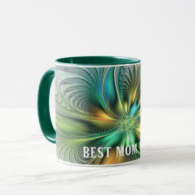 Colourful Fantasy Abstract Flower Fractal Best Mom Mug (Front Left)