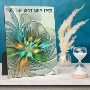 Colourful Fantasy Abstract Flower Fractal Best Mom Plaque