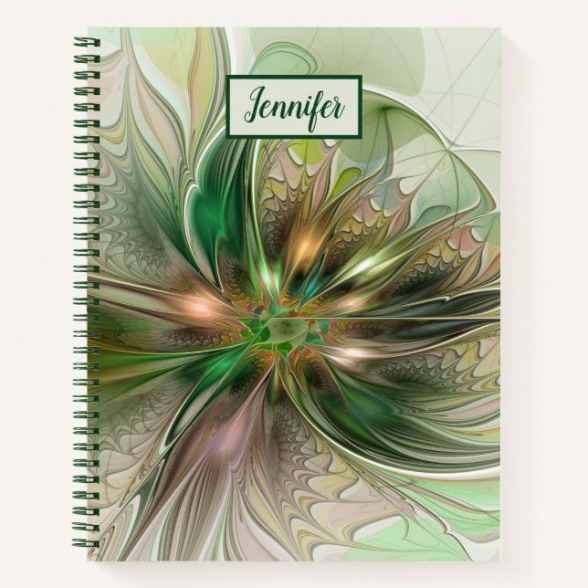 Colourful Fantasy Abstract Fractal Art Flower Name Notebook (Front)