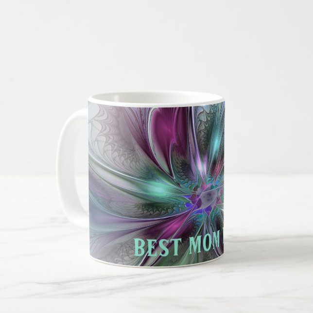Colourful Fantasy Abstract Fractal Flower Best Mom Coffee Mug (Front Left)