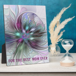 Colourful Fantasy Abstract Fractal Flower Best Mom Plaque