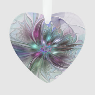 Colourful Fantasy Abstract Fractal Flower Heart Ornament