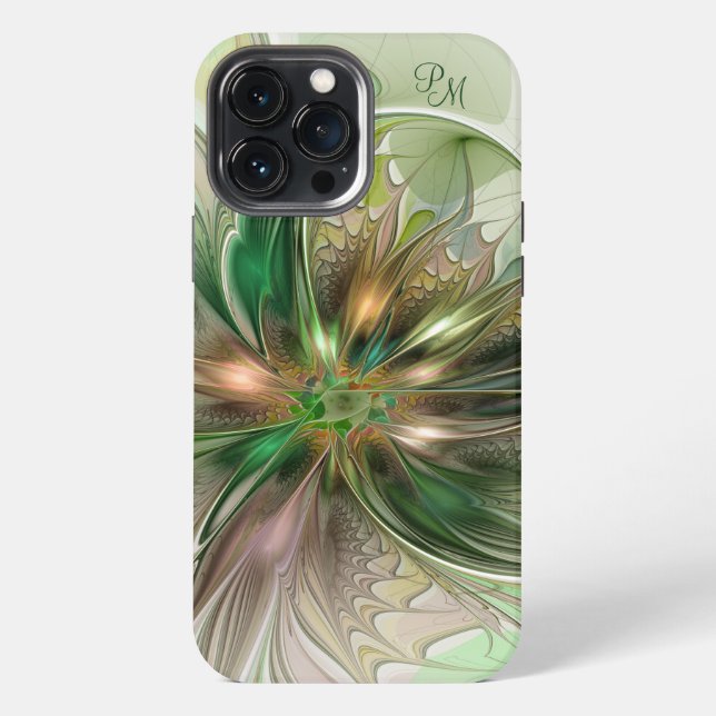 Colourful Fantasy Abstract Fractal Flower Initials iPhone Case (Back)