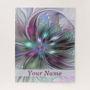 Colourful Fantasy Abstract Fractal Flower Name Jigsaw Puzzle