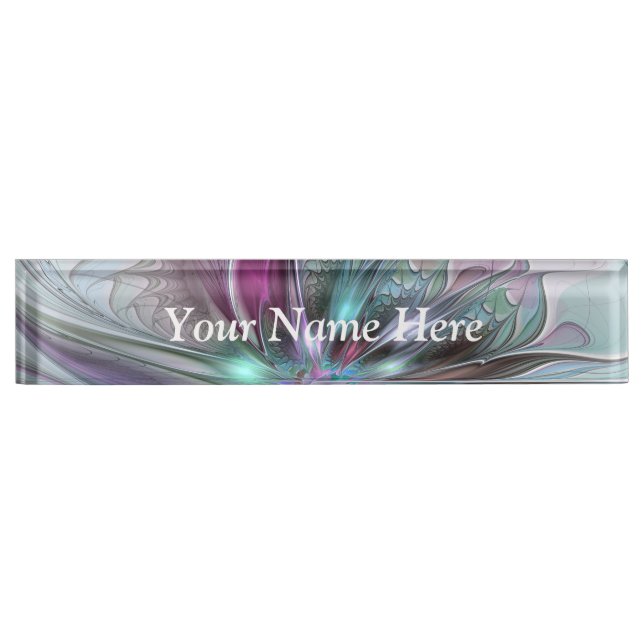 Colourful Fantasy Abstract Fractal Flower Own Titl Nameplate (Front)