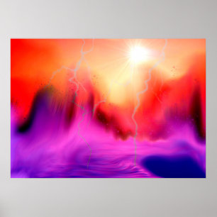 Colourful Fantasy Abstract Landscape and Sun Storm Poster