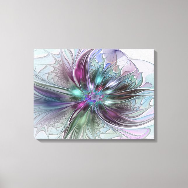 Colourful Fantasy Abstract Modern Flower Triptych Canvas Print (Front)