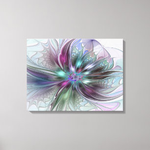 Colourful Fantasy Abstract Modern Flower Triptych Canvas Print
