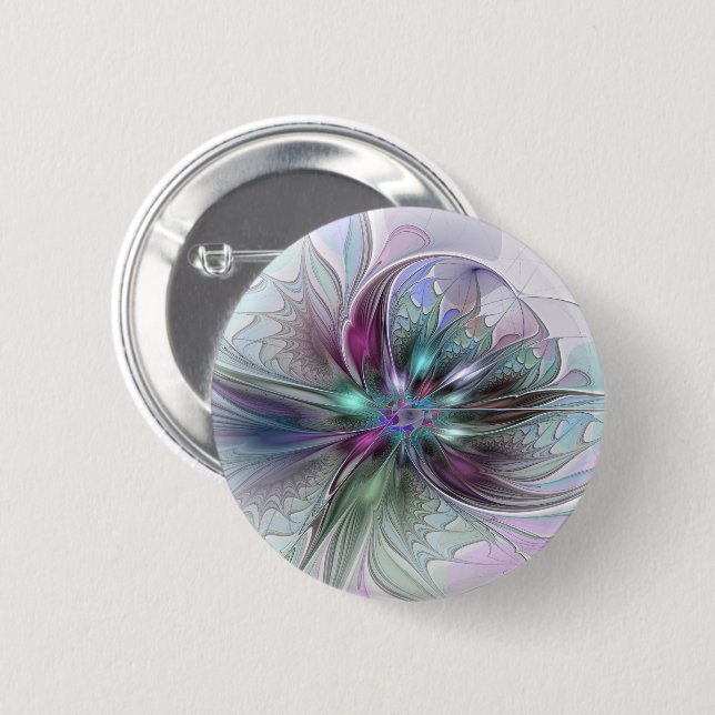 Colourful Fantasy Abstract Modern Fractal Flower 2 Inch Round Button (Front & Back)