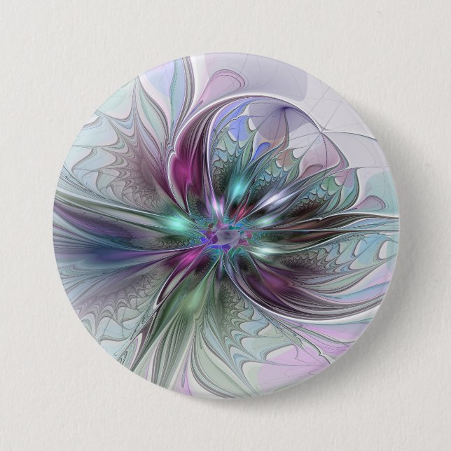 Colourful Fantasy Abstract Modern Fractal Flower 3 Inch Round Button (Front)