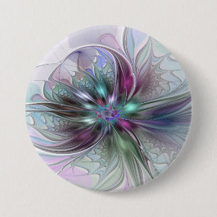 Colourful Fantasy Abstract Modern Fractal Flower 3 Inch Round Button