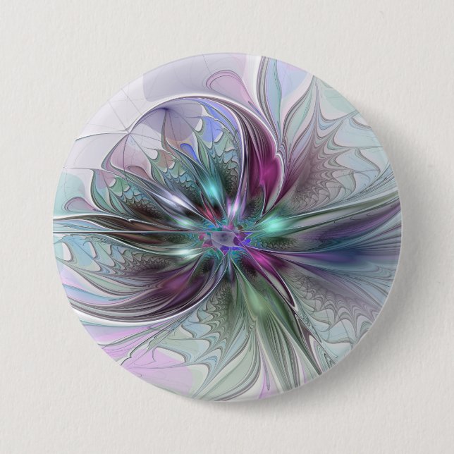 Colourful Fantasy Abstract Modern Fractal Flower 3 Inch Round Button (Front)