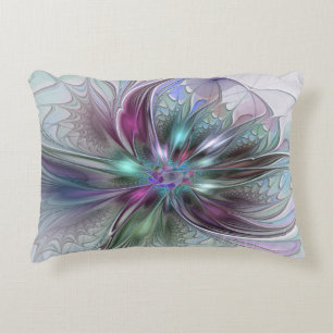 Colourful Fantasy Abstract Modern Fractal Flower Accent Pillow