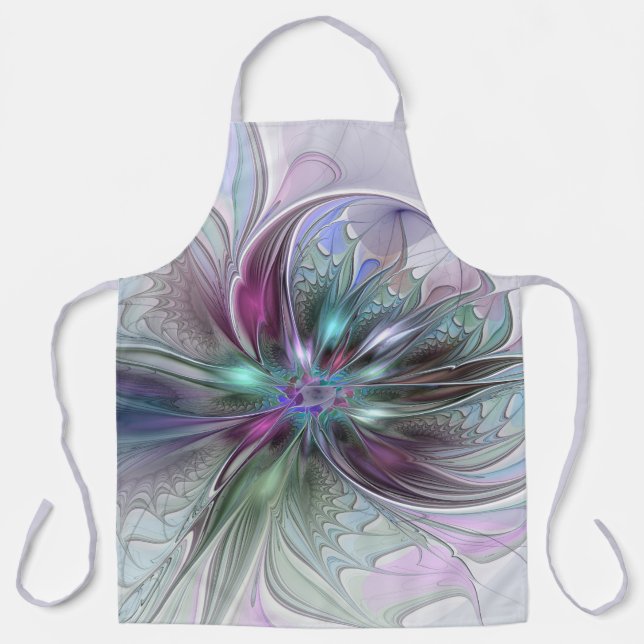 Colourful Fantasy Abstract Modern Fractal Flower Apron (Front)