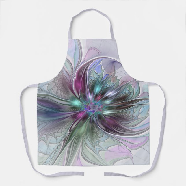 Colourful Fantasy Abstract Modern Fractal Flower Apron (Front)
