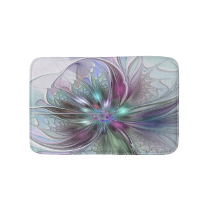 Colourful Fantasy Abstract Modern Fractal Flower Bath Mat