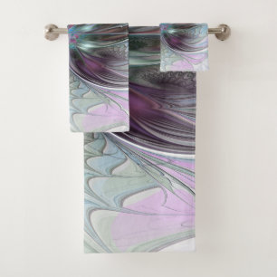 Colourful Fantasy Abstract Modern Fractal Flower Bath Towel Set