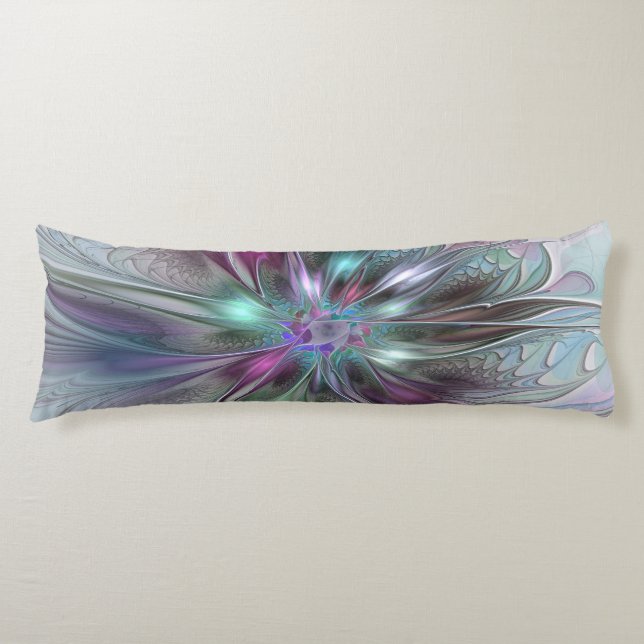 Colourful Fantasy Abstract Modern Fractal Flower Body Pillow (Front)