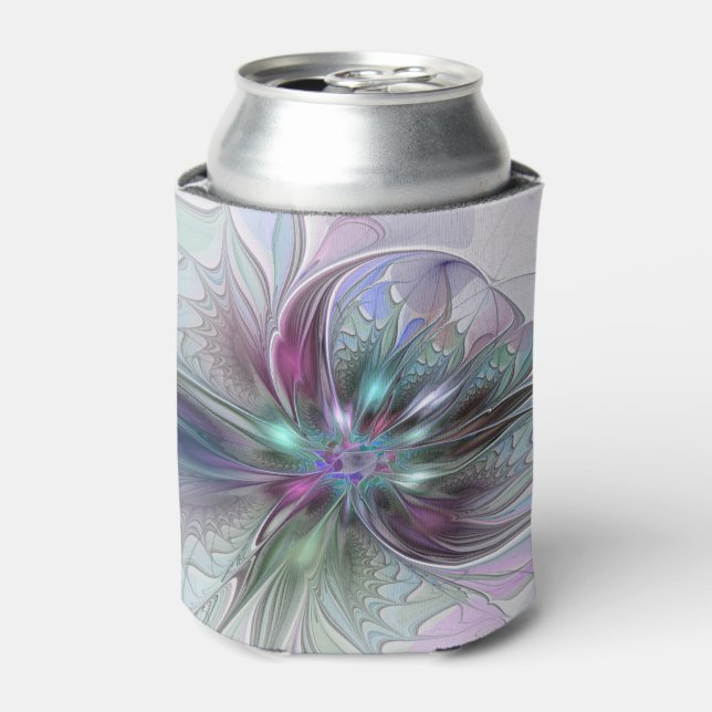 Colourful Fantasy Abstract Modern Fractal Flower Can Cooler (Can Front)