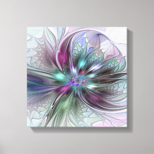 Colourful Fantasy Abstract Modern Fractal Flower Canvas Print