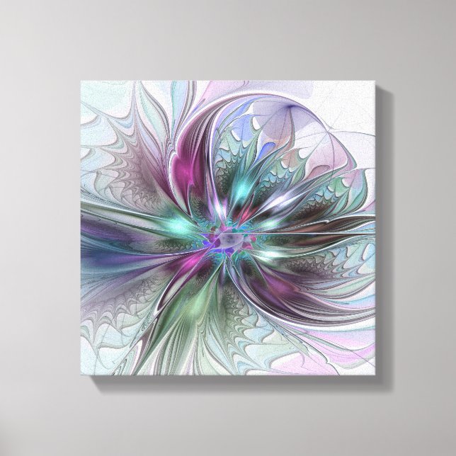 Colourful Fantasy Abstract Modern Fractal Flower Canvas Print (Front)