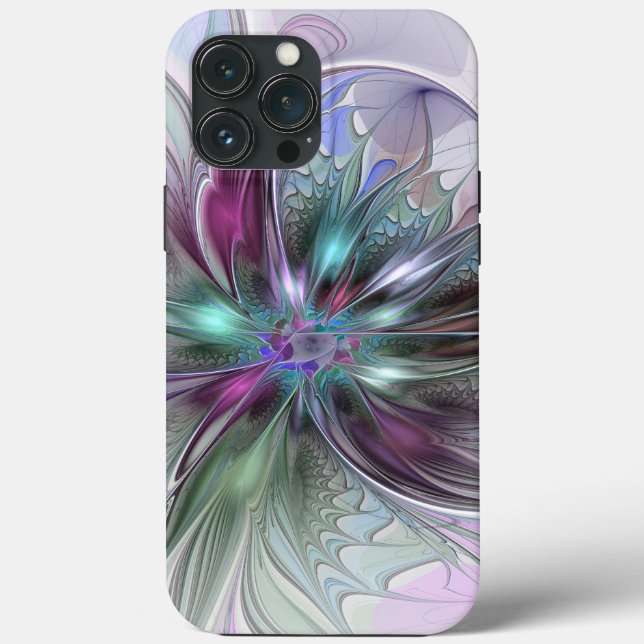 Colourful Fantasy Abstract Modern Fractal Flower Case-Mate iPhone Case (Back)