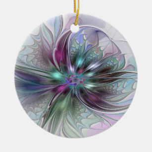 Colourful Fantasy Abstract Modern Fractal Flower Ceramic Ornament
