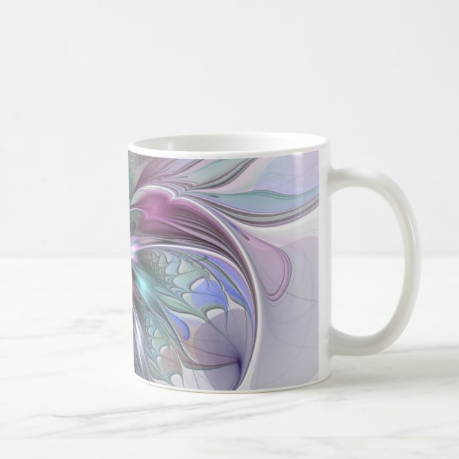 Colourful Fantasy Abstract Modern Fractal Flower Coffee Mug (Right)