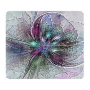Colourful Fantasy Abstract Modern Fractal Flower Cutting Board