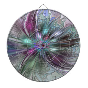 Colourful Fantasy Abstract Modern Fractal Flower Dartboard