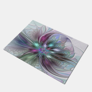 Colourful Fantasy Abstract Modern Fractal Flower Doormat